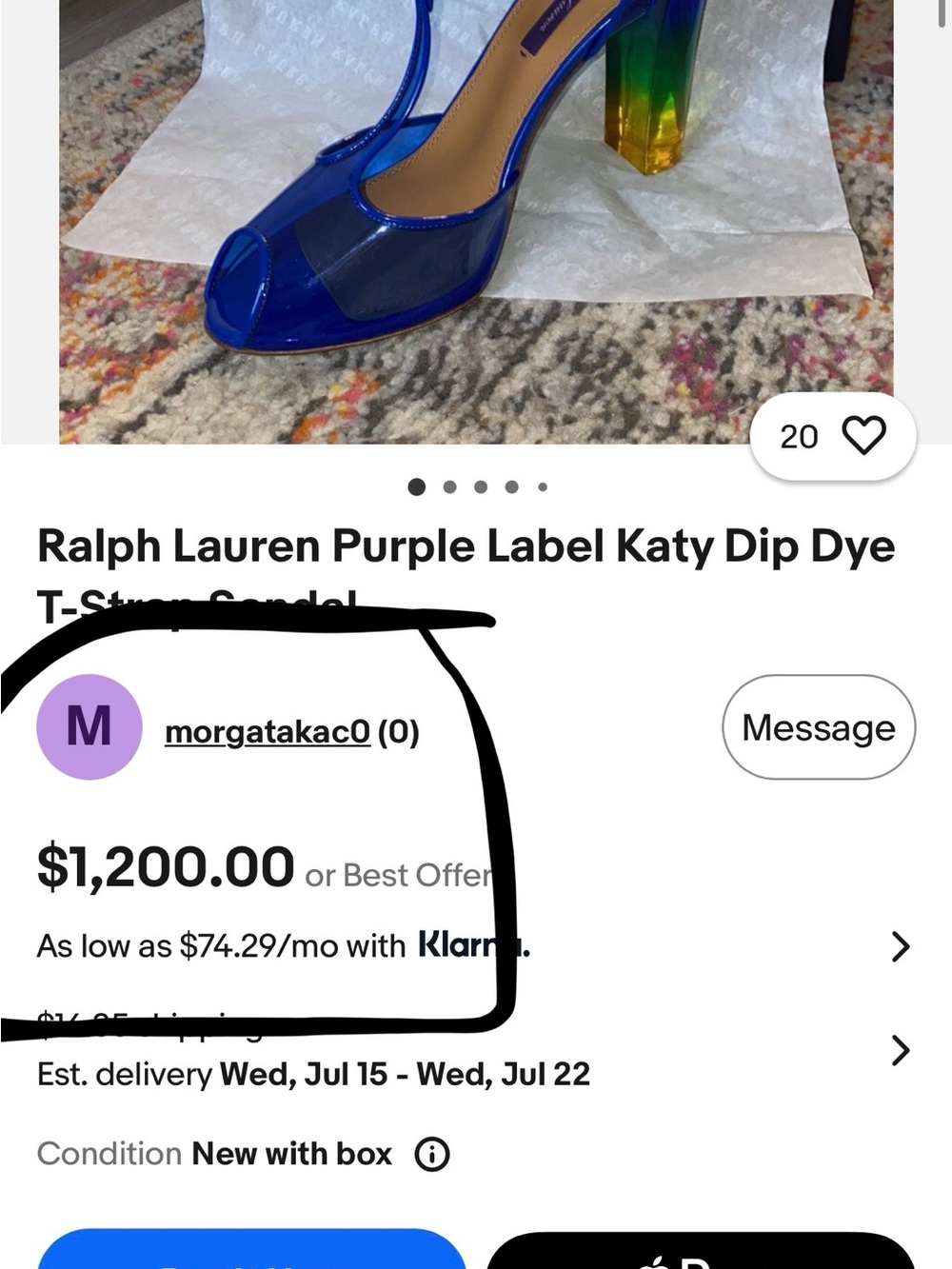 Ralph Lauren Purple Label Blue T-Strap High Heel " Katy-dip-dye T-Strap $1200 - Picture 3 of 13